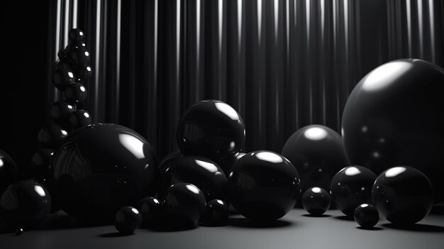Generatieve ai geometrische figuren zwevende bollen en ballen in zwarte kleur