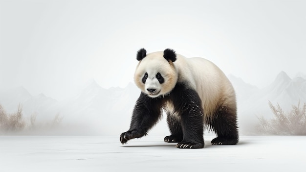 Generatieve AI Giant Panda Ailuropoda melanoleuca voor een witte achtergrond