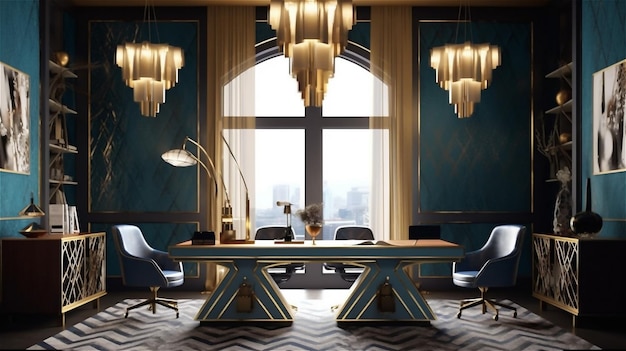 Generatieve AI Glamoureuze Art Deco Home Office