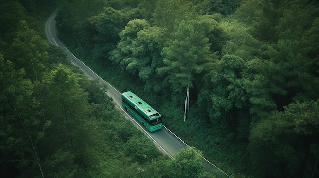 Generatieve AI groene bus op bosweg