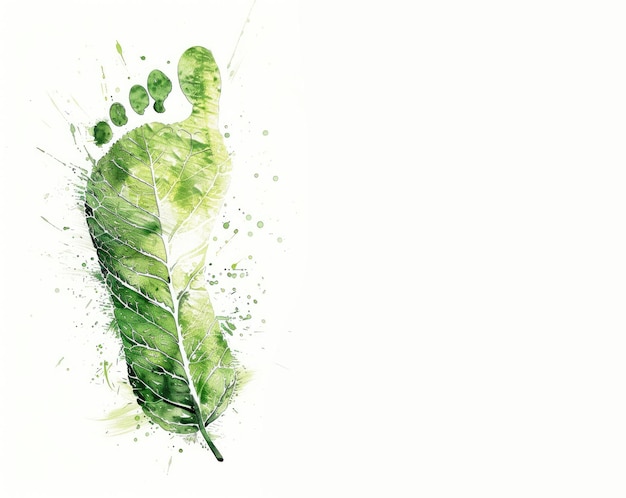 Generatieve AI groene ecologie geschilderde menselijke koolstofvoetafdruk met bladaderen