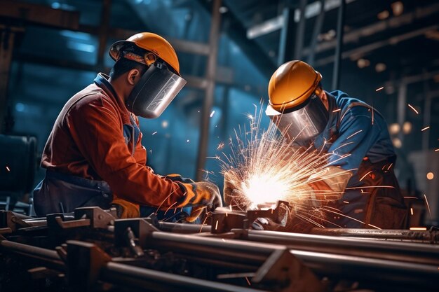 Generatieve AI Handarbeider uit de zware industrie met molen achtergrond aziatische man met masker met hoi