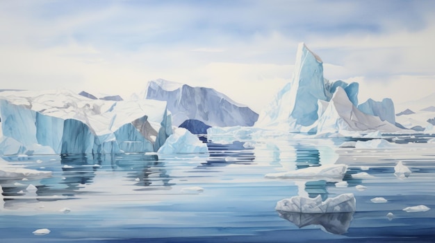 Generatieve AI Hypnotiserende ijsbergen die drijven in arctische wateren aquarelle