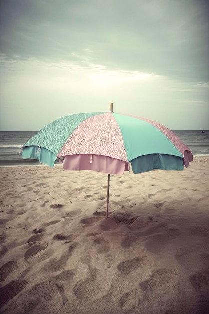 Generatieve AI-illustratie Leeg strand met parasols in fantasietinten