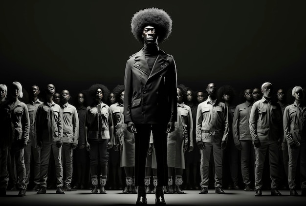 Generatieve AI-illustratie van Afro-Amerikaanse groep mannen en vrouwen gekleed in couture-mode