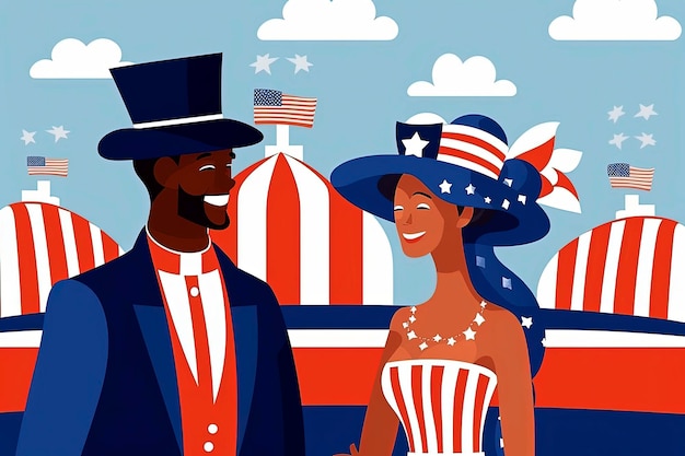 Generatieve AI-illustratie van Amerikaanse mensen die de herdenking van 4 juli vieren