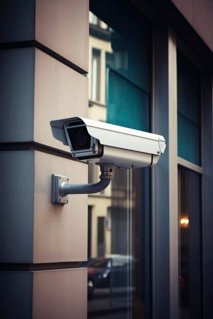 Generatieve AI-illustratie van CCTV-beveiligingscamera's in binnen- en buitenfaciliteiten