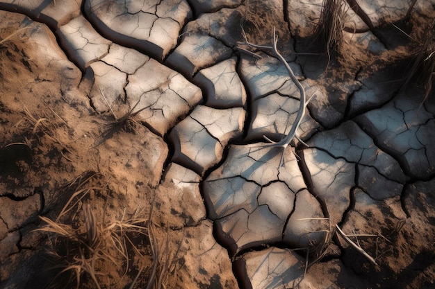 Generatieve AI-illustratie van droog moeras met gebarsten grond als gevolg van droogte als gevolg van klimaatverandering