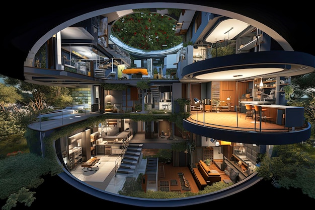 Foto generatieve ai-illustratie van een 3d-isometrisch luxueus futuristisch huis in het metaversum