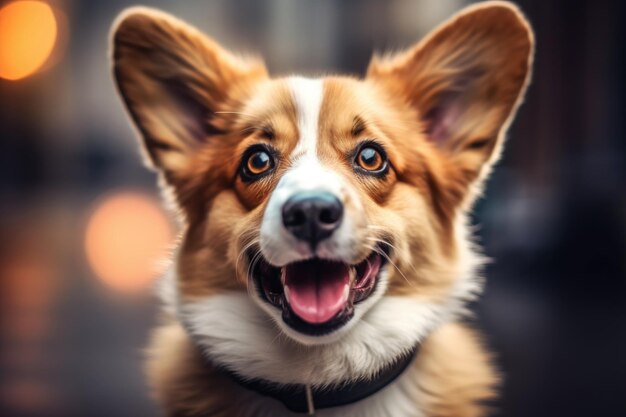 Generatieve AI Illustratie van een gelukkige Welsh Corgi die recht in de camera kijkt