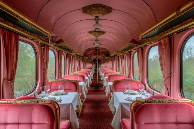 Generatieve AI-illustratie van een luxe trein eetwagen