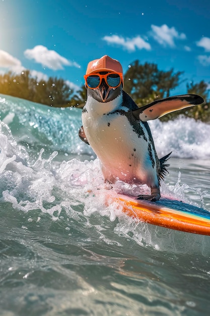 Generatieve AI-illustratie van een pinguïn met zonnebril en hoed