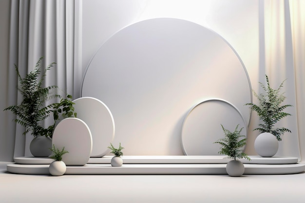 Generatieve AI-illustratie van gerenderde beelden moderne 3D-stadiumontwerp geen producten op de tafel witte kleur lege productdisplay met Eucalyptus decoratie reclameconcept