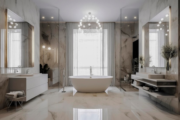 Generatieve AI-illustratie van grote luxe badkamer met luxueus design