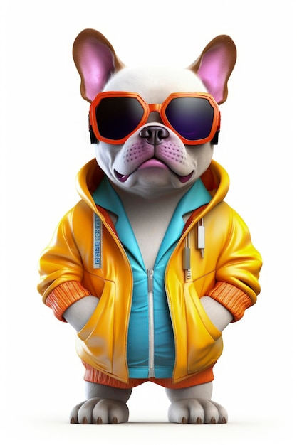 Generatieve AI-illustratie van hond gekleed in hiphopkleding en zonnebril