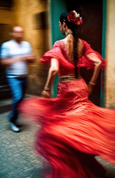 Generatieve AI-illustratie van jonge vrouw flamenco dansen