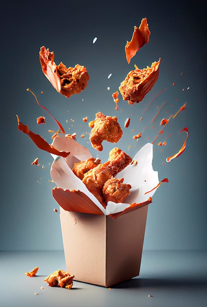 generatieve AI-illustratie van kipnuggets met sauzen om concept mee te nemen