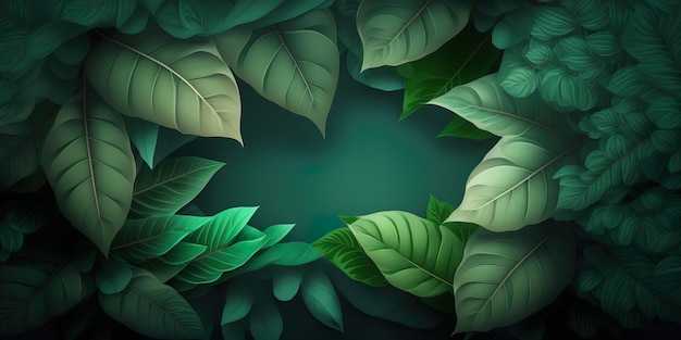 Generatieve AI-illustratie van lege ruimte omgeven door groene bladeren
