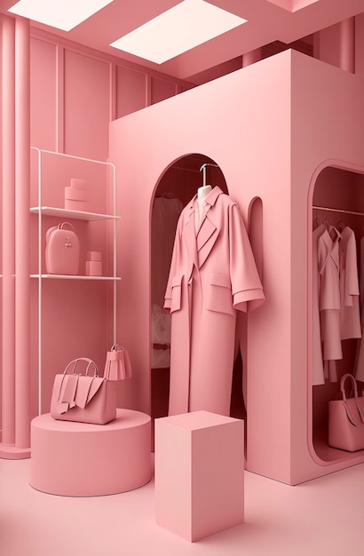 Generatieve AI-illustratie van luxe winkels ingericht in verschillende kleuren met een prachtig interieur