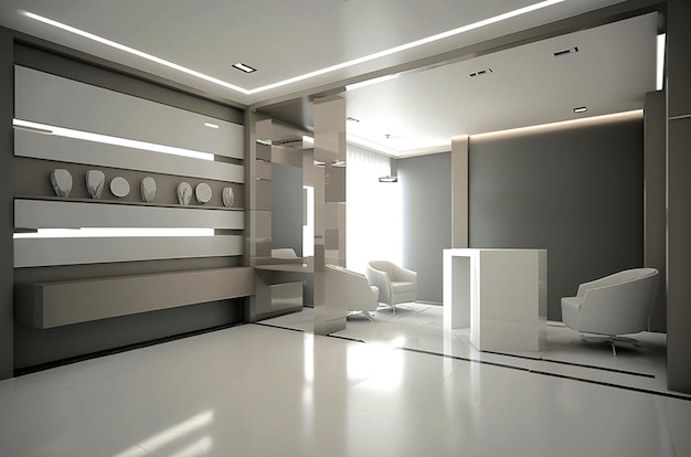 Generatieve AI illustratie van minimalistische kantoor witte futuristische feng shui zen