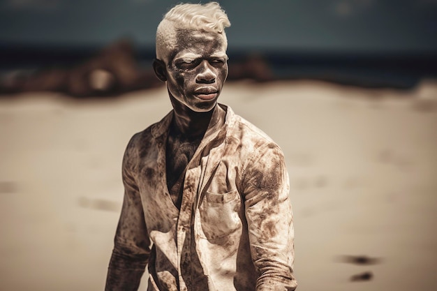 Generatieve AI-illustratie van portret van zwarte mannelijke albino met vitiligo