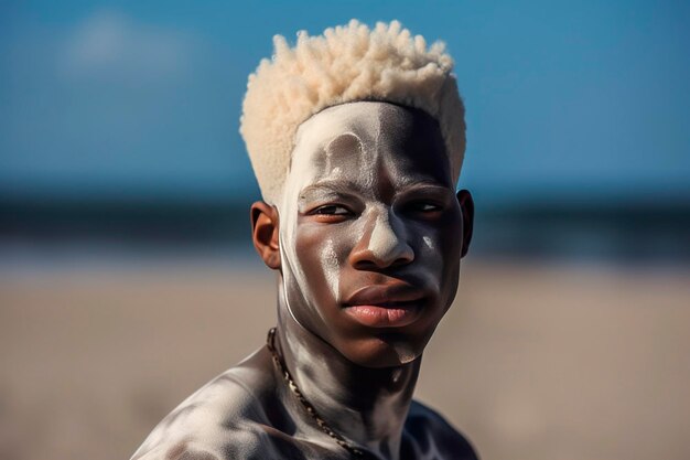 Foto generatieve ai-illustratie van portret van zwarte mannelijke albino met vitiligo