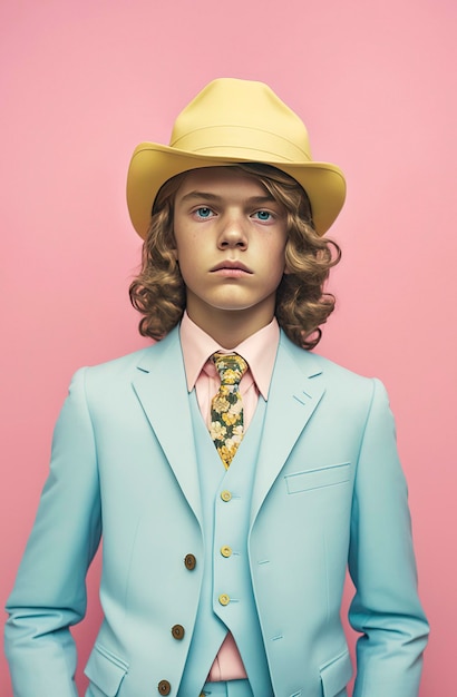 Generatieve AI-illustratie van prachtige 10-jarige jongens en meisjes gekleed volgens de laatste mode in pastelkleuren