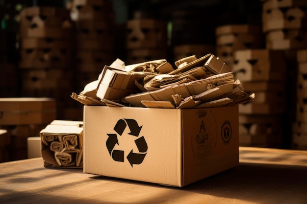Generatieve AI-illustratie van recycleerbare kartonnen verpakkingen met het recycle-teken Ecologische en duurzame verpakkingen