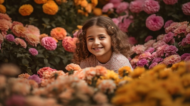 Generatieve AI is de gelukkigste en meest aantrekkelijke vrouw omringd door prachtige bloemen