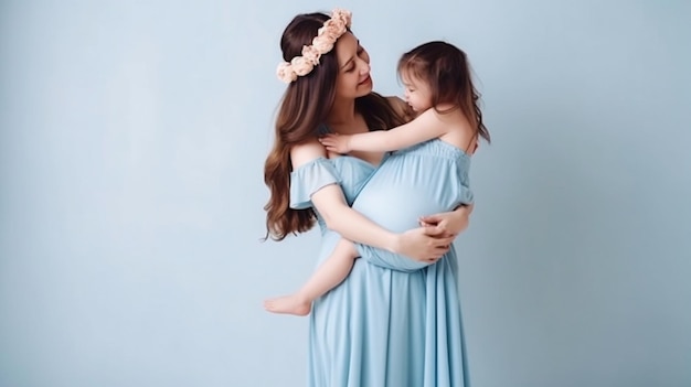Generatieve AI is plezier maken met een zwangere moeder en haar dochter