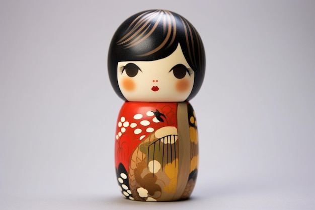 Generatieve ai Japanse kokeshi pop met kort haar en kimono