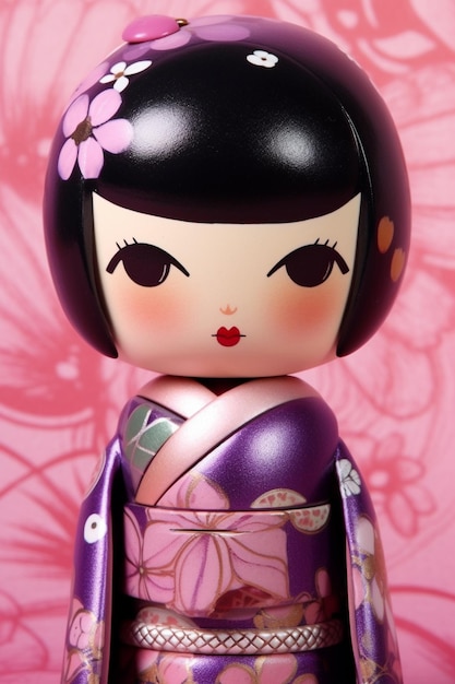 Generatieve ai Japanse kokeshi pop met kort haar en kimono