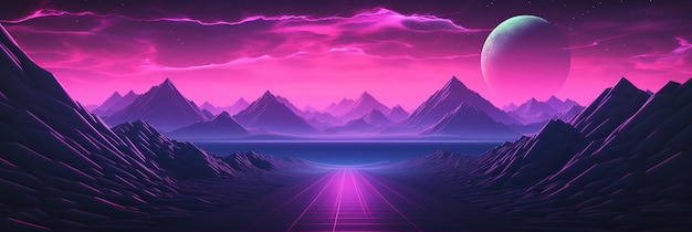 Foto generatieve ai jaren 80 retro-futuristisch scifi nostalgisch jaren 90 nacht en zonsondergang neonkleuren cyberpunk