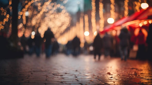 Generatieve AI Kerstmarkt wazige achtergrond winterstraatmarkt in Europa