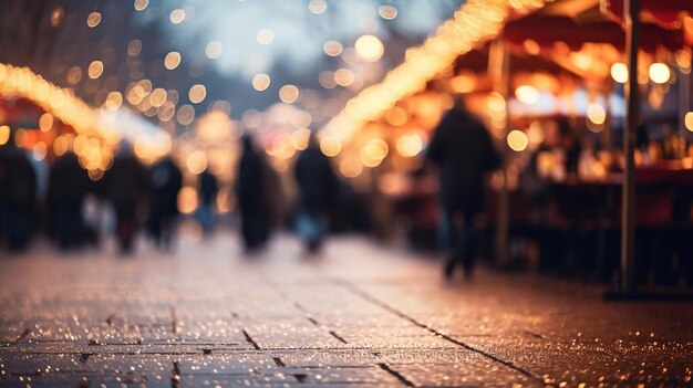 Generatieve AI Kerstmarkt wazige achtergrond winterstraatmarkt in Europa