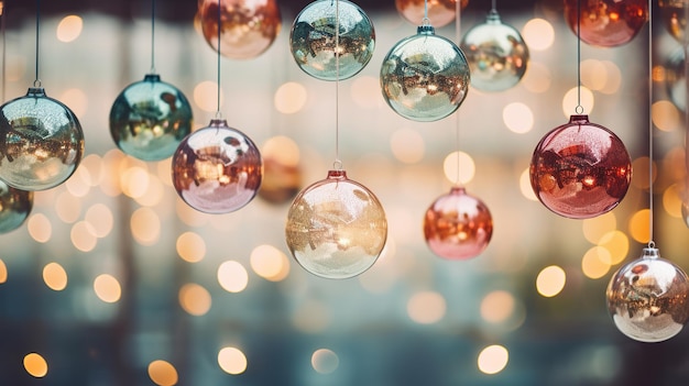 Generatieve AI Kerstmis en nieuwjaar ballen op wazige achtergrond vakantie concept feestelijke winter seizoen achtergrond