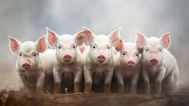 Foto generatieve ai kleine varkens kijken naar de camera op een boerderij