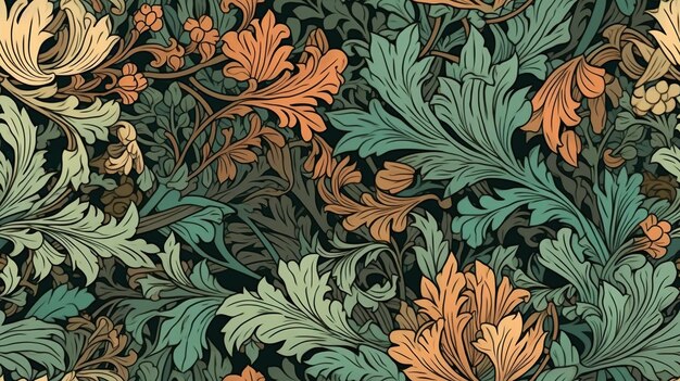 Generatieve AI Kleurrijk bloemmotief William Morris inspireerde natuurlijke planten en bloemen