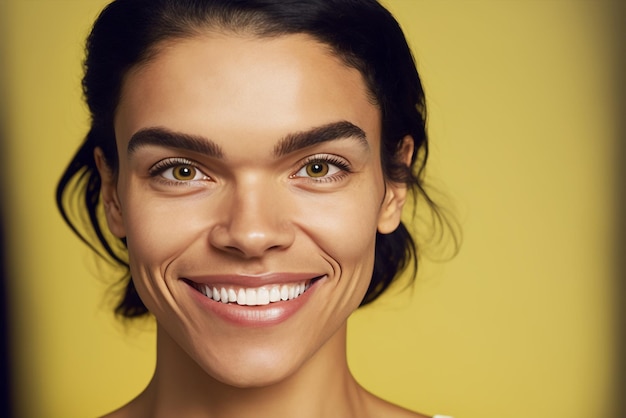 Generatieve ai lachende multi-etnische jonge vrouw poseren geïsoleerd