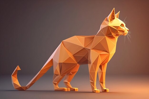 Generatieve ai lowpoly kat minimalistische illustratie op monochromatische achtergrond