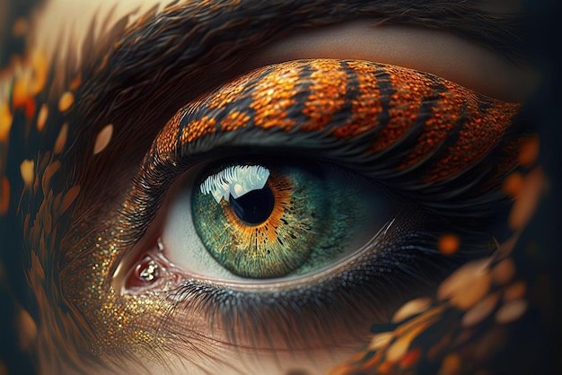 Generatieve ai macro menselijk open oog met make-up fantasie fotorealistische horizontale illustratie