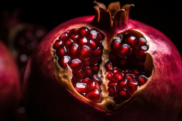 Foto generatieve ai macro verse sappige helft van granaatappel fruit achtergrond close-up foto