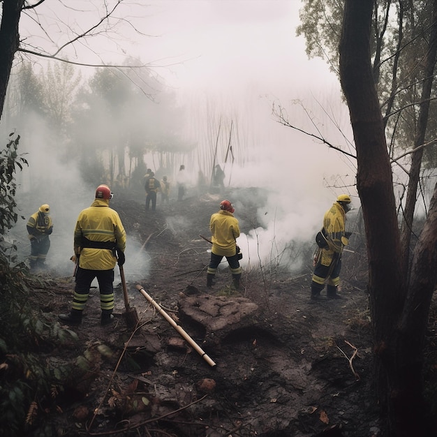 Generatieve ai-mensen die een verbrand bos proberen te redden