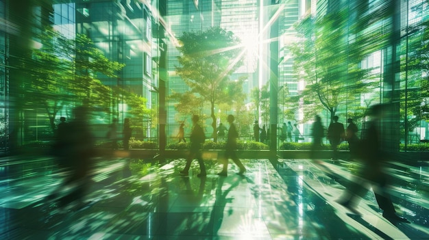 Generatieve AI-mensen die op groene kantoorruimte lopen