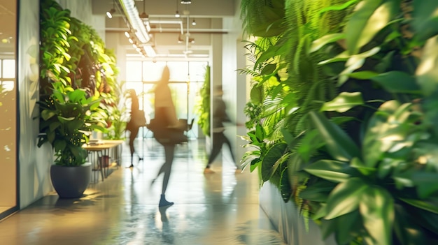 Generatieve AI-mensen die op groene kantoorruimte lopen