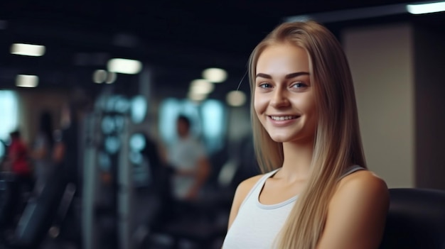 Generatieve AI mooi meisje met een glimlach in een sportclub