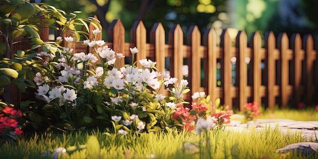 Generatieve AI Mooie zomerse privétuin met veel bloemen en planten natuurlandschap