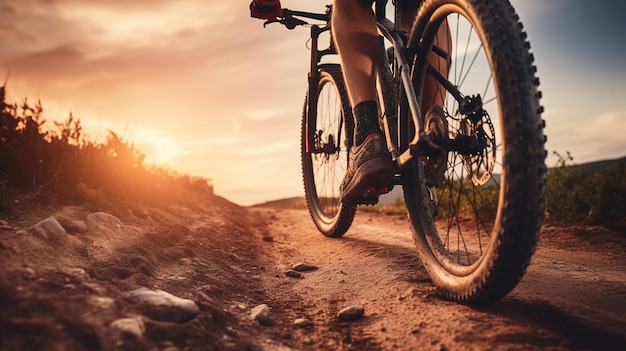 Generatieve AI Mountainbiken man fietsen in de bergen bos landschap fietser