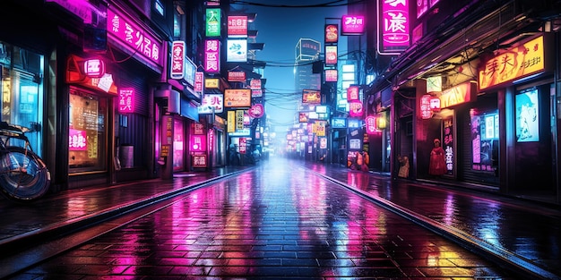 Generatieve AI Nacht scene van de grote stad Tokio in cyberpunk stijl futuristische nostalgische jaren 80 90