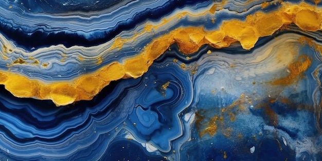 Generatieve AI natuurlijke vulkanische agaatstenen close-up lichtblauwe beige en gouden textuur